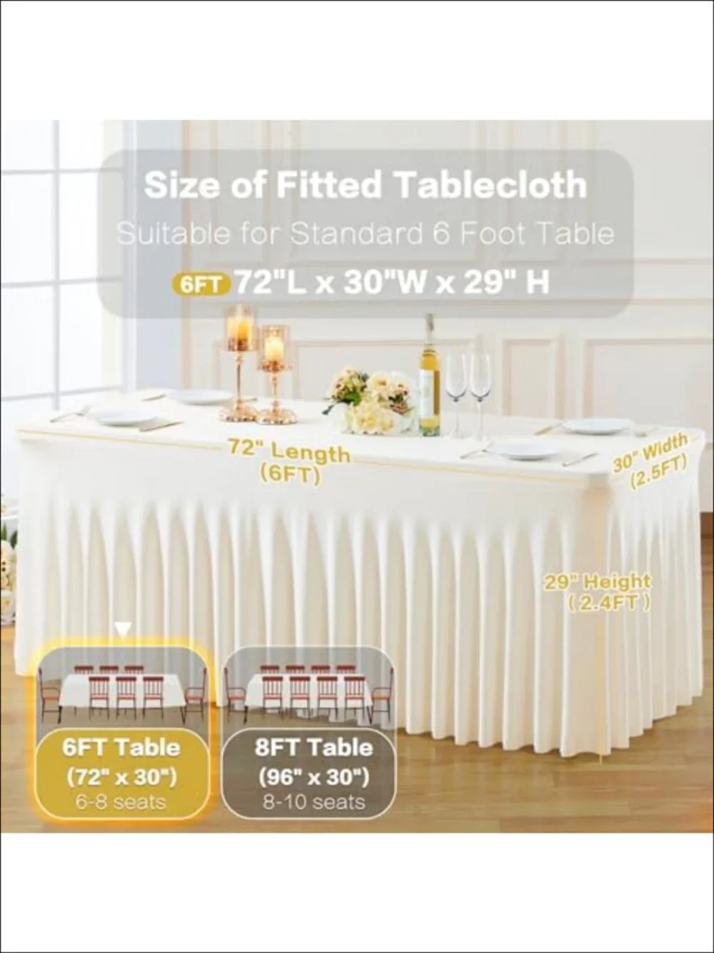 2 Pack Spandex Fitted Tablecloth 6ft Rectangle Stretch Wrinkle Free